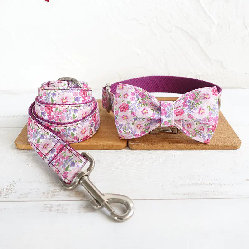Purple Floral Dog Collar Set