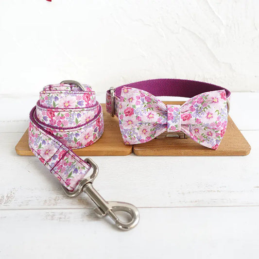 Purple Floral Dog Collar Set