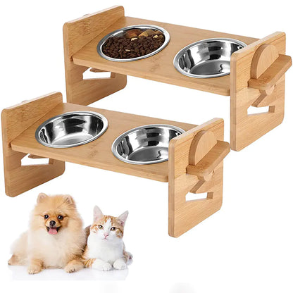 Bamboo Dual Pet Feeder Stand