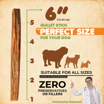 Gullet Sticks 100% Natural Beef Esophagus Dog Chews 24 Pack
