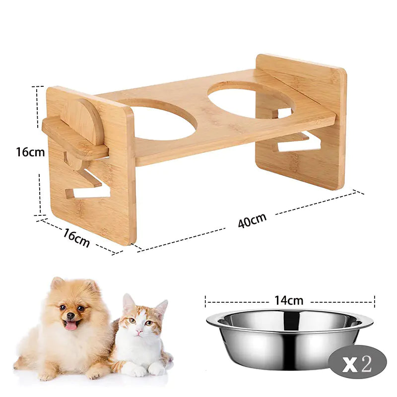 Bamboo Dual Pet Feeder Stand