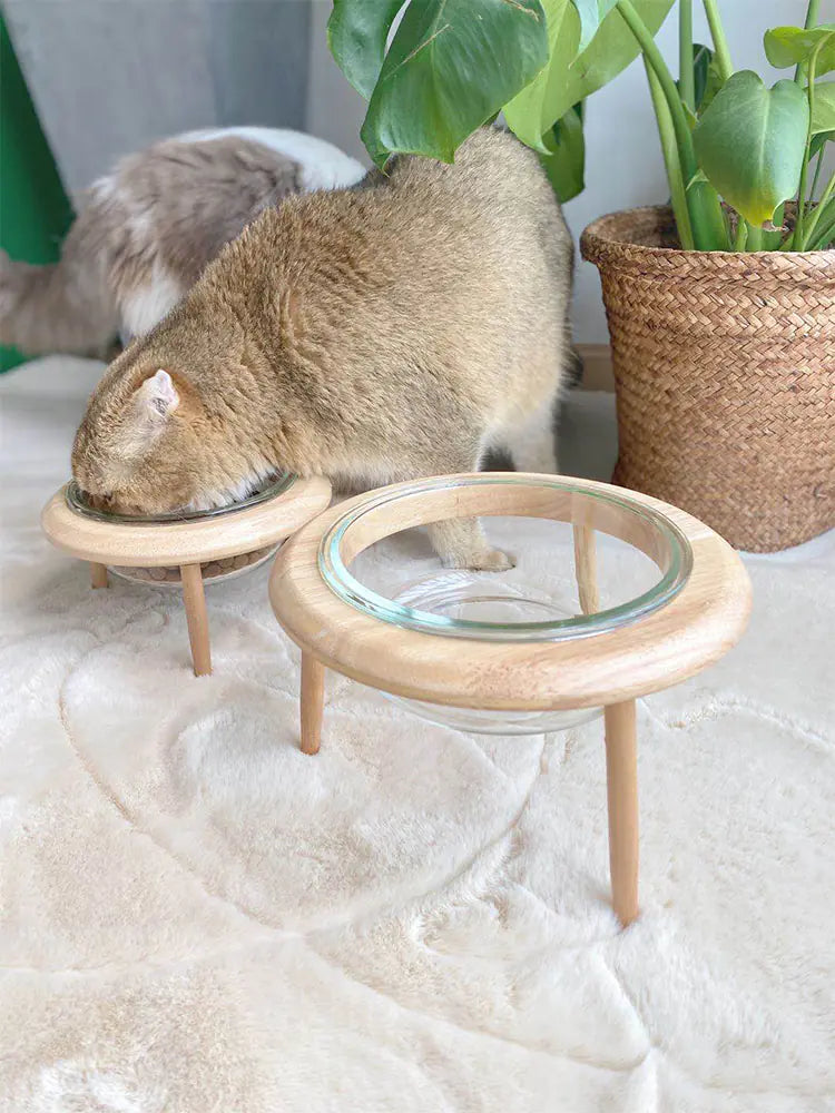 Wooden Pet Bowl Stand with Iron Frame for Cats and Dogs